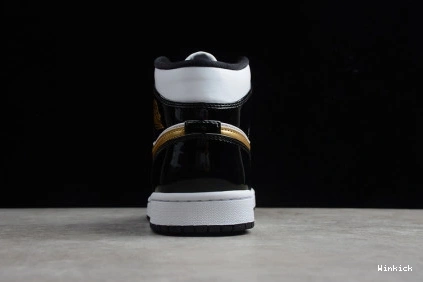 Black Air Jordan Patent Gold 1 Mid 852542-007 White 0831